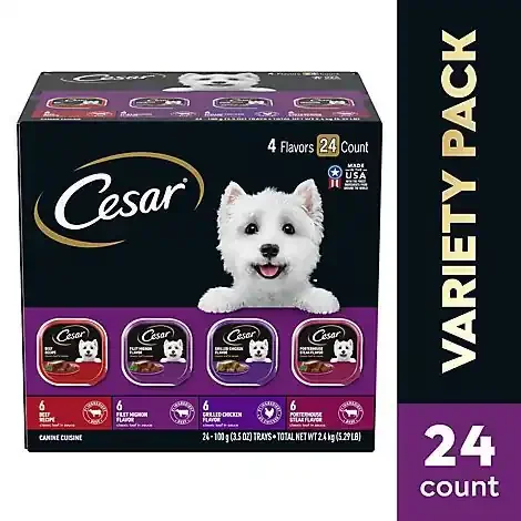 Cesar Beef Filet Mignon Grilled Chicken & Porterhouse Steak Wet Dog Food Variety Pack – 24-3.5 Oz