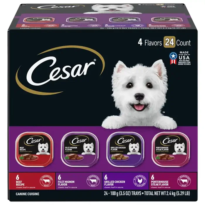 Cesar Classic Loaf in Sauce 4 Flavors Canine Cuisine Tray 24 – 3.5 oz ea