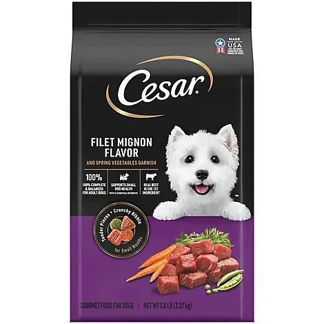 Cesar Filet Mignon Flavor With Spring Vegetables Garnish Small Breed Dry Dog Food Bag – 5 Lbs
