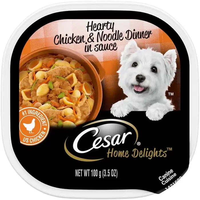 Cesar Home Delights Hearty Chicken & Noodle Dinner in Sauce Canine Cuisine 3.5 oz. Tray