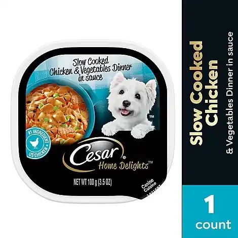Cesar Home Delights Slow Cooked Chicken And Vegetables Dinner In Sauce Adult Wet Dog Food – 3.5 Oz
