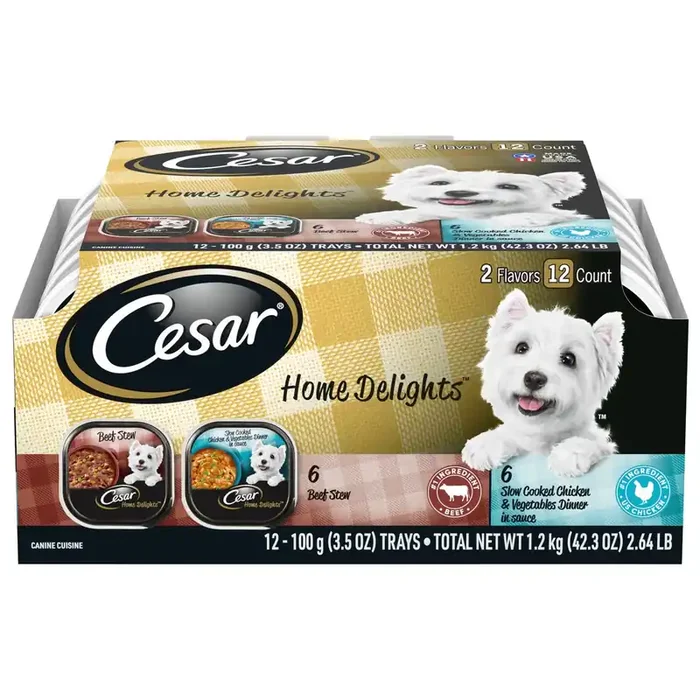 Cesar Home Delights, Vegetable, Chicken & Beef Flavor Adult Wet Dog Food – 2.64lbs/12ct