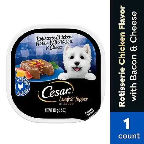 Cesar Loaf & Topper In Sauce Rotisserie Chicken Flavor With Bacon & Cheese Wet Dog Food – 3.5 Oz