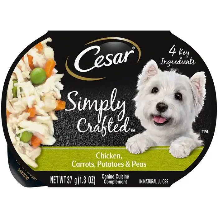 Cesar Simply Crafted Canine Cuisine Complement, Chicken, Carrots, Potatoes & Peas, 1.3 Ounce