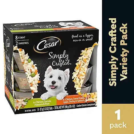 Cesar Simply Crafted Chicken & Potatoes/chicken Sweet Potato Adult Wet Dog Food Topper – 8-1.3 Oz
