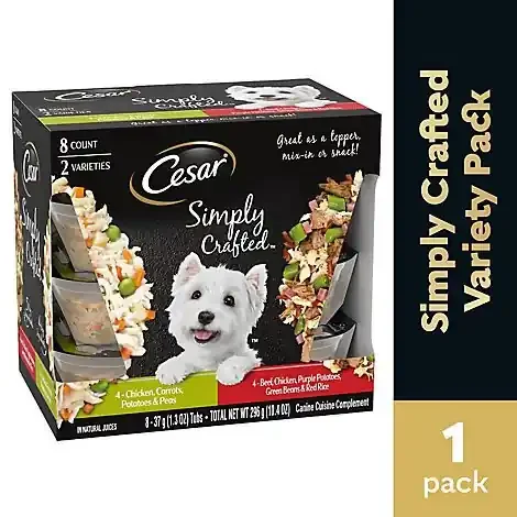 Cesar Simply Crafted Chicken And Beef Topper Adult Wet Dog Food Variety Pack – 8-1.3 Oz