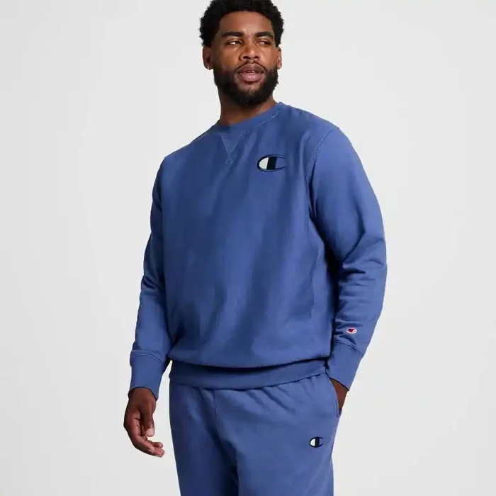 Champion Adult Sizing Iconic Embroidered Crewneck Sweatshirt – Gray Blue L