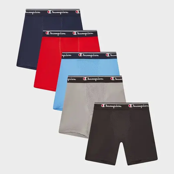 Champion Boys‘ 5pk Active Performance Boxer Briefs – Blue/Red M