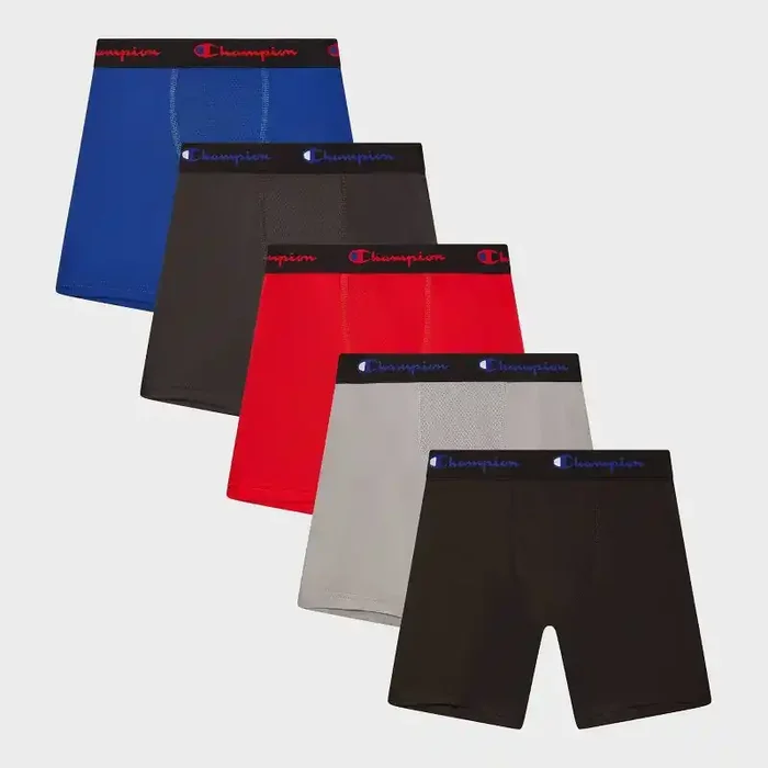 Champion Boys‘ 5pk Long Leg Active Performance Boxer Briefs – Blue M