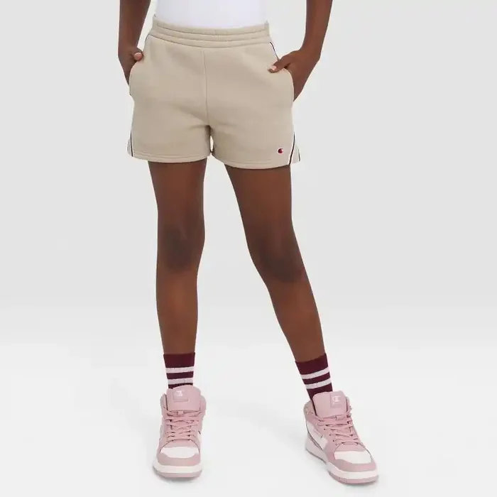 Champion Girls‘ Fleece Shorts with Taping – Tan XL