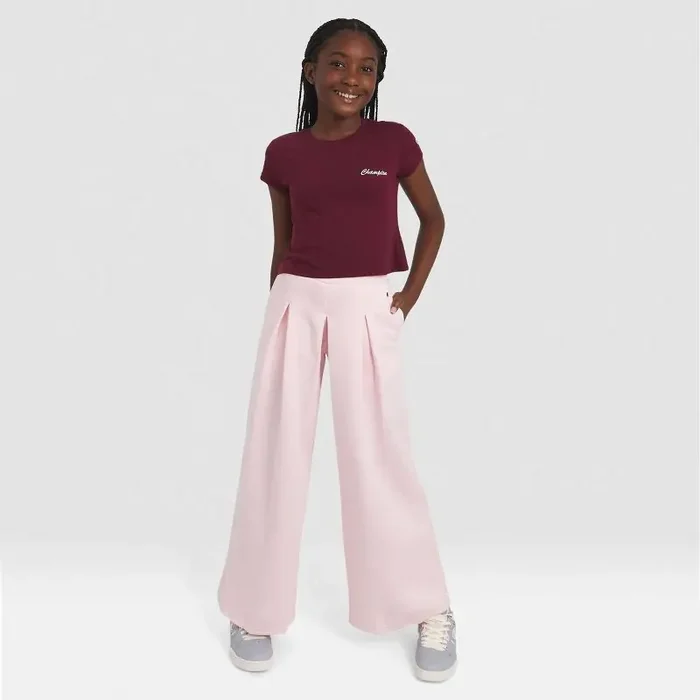 Champion Girls‘ Pleated Fleece Wide Leg Pants – Blush M
