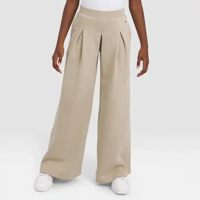 Champion Girls‘ Pleated Fleece Wide Leg Pants – Tan L
