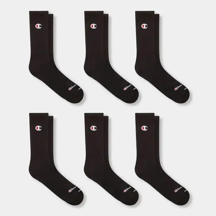 Champion Iconic Essentials Men‘s 6pk Cushion Crew Socks – Black 6-12