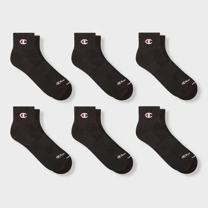 Champion Iconic Essentials Men‘s 6pk Cushion Quarter Socks – Black 6-12