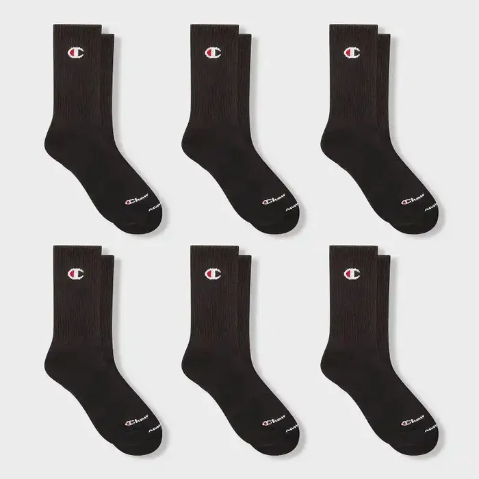Champion Iconic Essentials Women‘s 6pk Cushioned Crew Socks – Black 4-10