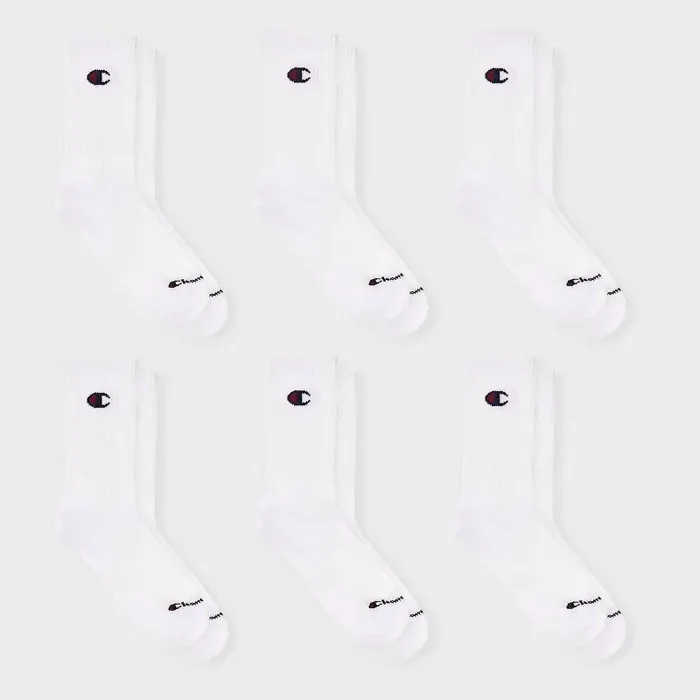 Champion Iconic Essentials Women‘s 6pk Cushioned Crew Socks – White 4-10