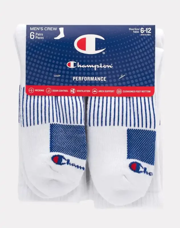 Champion Mens High Performance Crew Socks – White