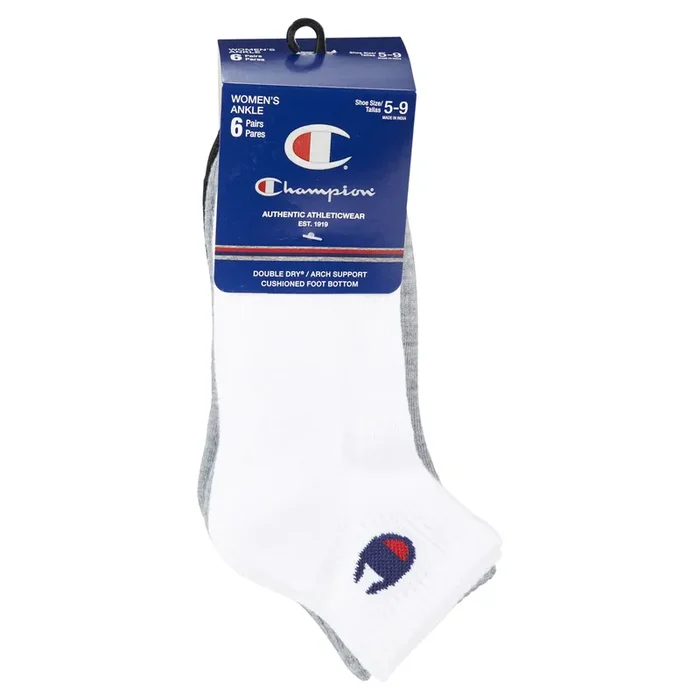 CHAMPION WMNS 6PR ANKLE CH682 WH/GY/BK 6-12
