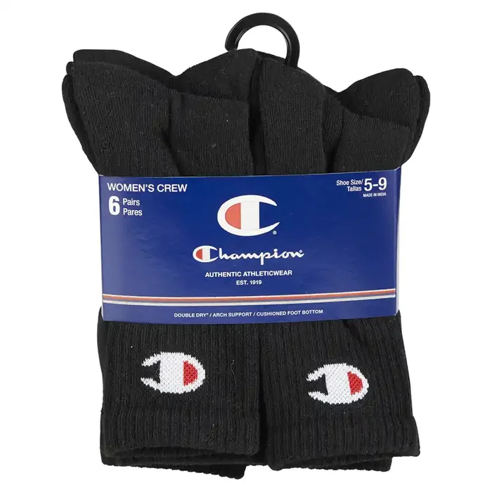 CHAMPION WMNS 6PR CREW CH681 BK 6-12