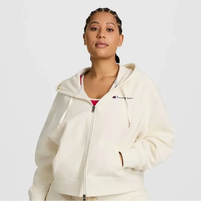 Champion Women‘s Cropped Fleece Zip-Up Sweatshirt – Cream M
