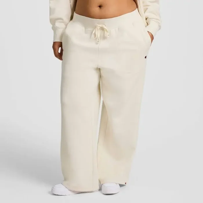 Champion Women‘s High-Rise Fleece Wide Leg Sweatpants – Cream XXL