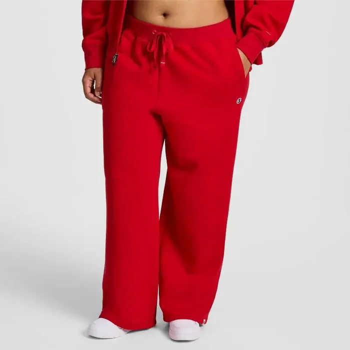 Champion Women‘s High-Rise Fleece Wide Leg Sweatpants – Red M
