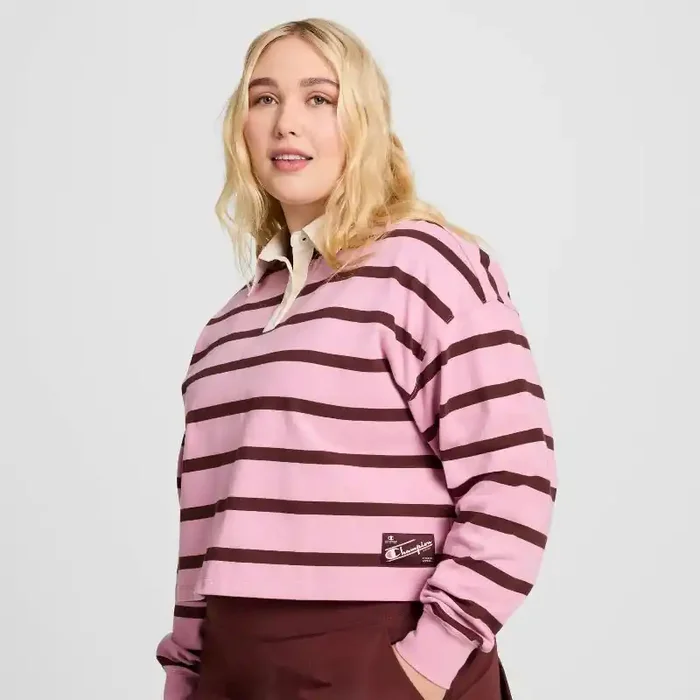 Champion Women‘s Long Sleeve Rugby Shirt – Pink Striped L