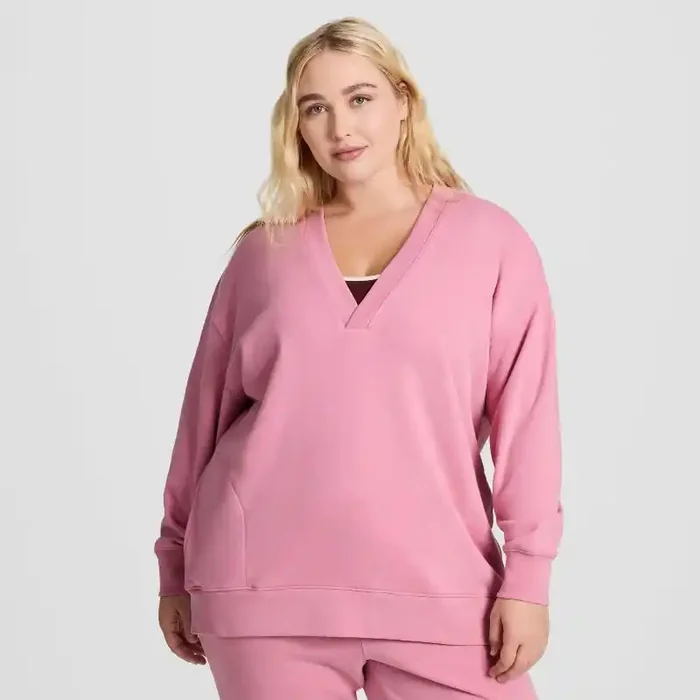 Champion Women‘s Long Sleeve V-Neck French Terry Pullover – Pink XS