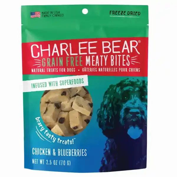 Charlee Bear Grain Free Meaty Bites Natural Dog Treats With Chicken & Blueberries