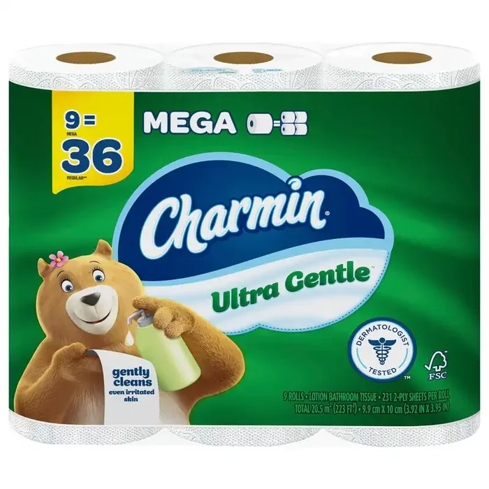 Charmin Ultra Gentle Toilet Paper, 9 Mega Rolls, 231 Sheets Per Roll