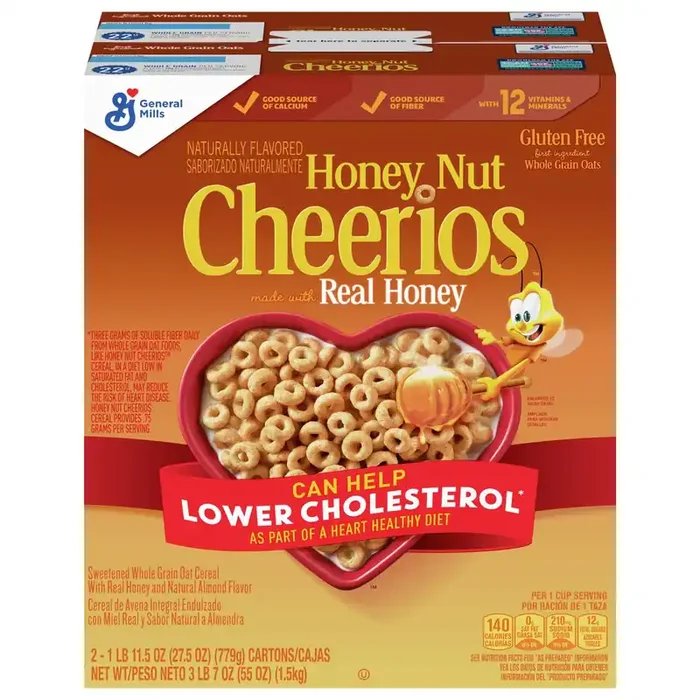 Cheerios Honey Nut Cheerios Heart Healthy Breakfast Cereal, Gluten Free Cereal With Whole Grain Oats, Value Pack, 55 oz (2 Boxes)