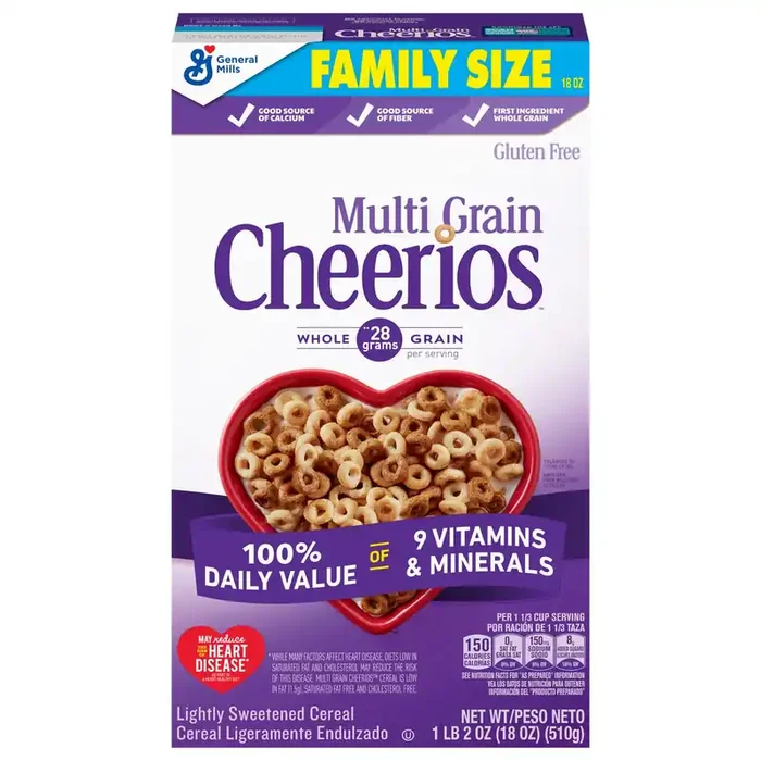 Cheerios Multi Grain Cheerios, Heart Healthy Breakfast Cereal, Gluten Free, Family Size, 18 oz
