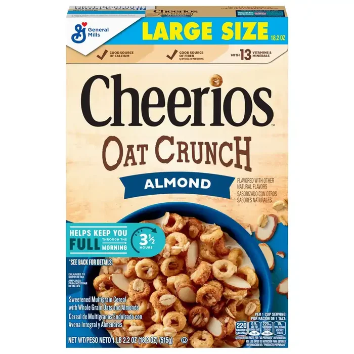 Cheerios Oat Crunch Almond Oat Breakfast Cereal, Large Size, 18.2 oz