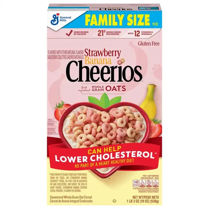 Cheerios Strawberry Banana Cheerios, Heart Healthy Gluten Free Breakfast Cereal, Made with Whole Grain Oats, Family Size, 19 oz