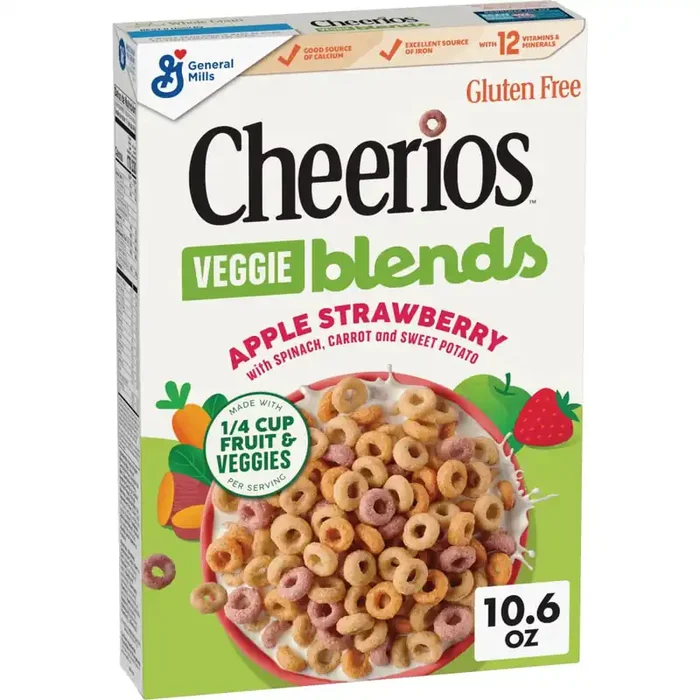 Cheerios Veggie Blends Breakfast Cereal, Apple Strawberry Flavored, Made with Fruits and Veggies, 10.6 oz
