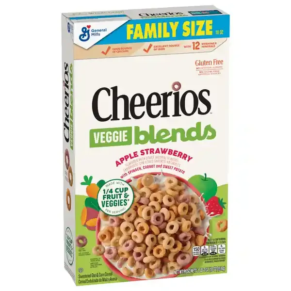 Cheerios Veggie Blends Breakfast Cereal, Apple Strawberry Flavored, Made With Fruits and Veggies, Family Size, 18 oz