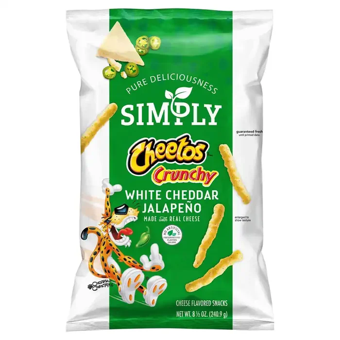 Cheetos Simply Crunchy Cheese Flavored Snacks White Cheddar Jalapeno 8 1/2 Oz
