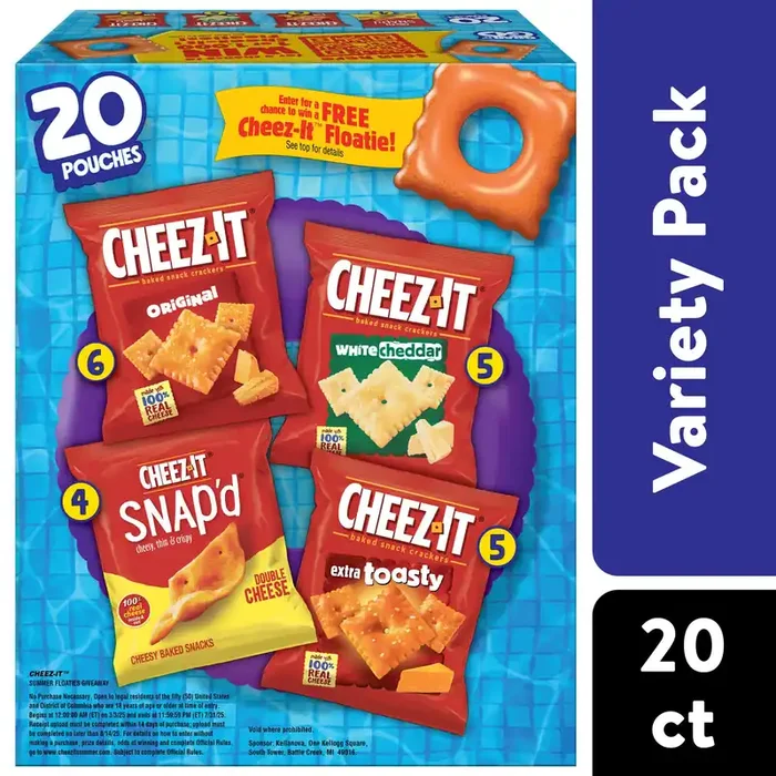 Cheez-It Cheese Crackers, Baked Snack Crackers, Lunch Snacks, Grab n‘ Go, Variety Pack, 19.1oz Box, 20 Packs