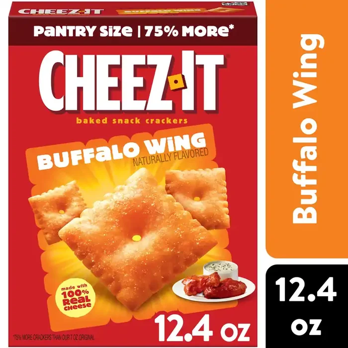 Cheez-It Cheese Crackers, Baked Snack Crackers, Office and Kids Snacks, Buffalo Wing, 12.4oz Box, 1 Box