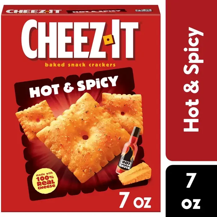 Cheez-It Cheese Crackers, Baked Snack Crackers, Office and Kids Snacks, Hot and Spicy, 7oz Box, 1 Box