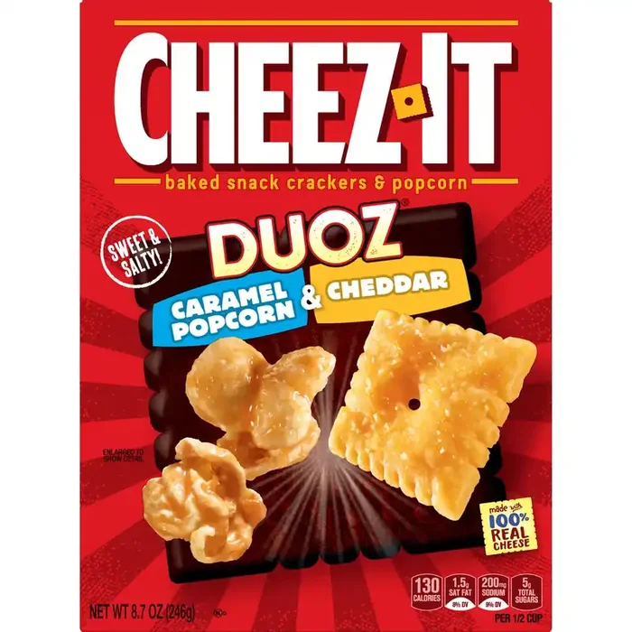 Cheez-It DUOZ Cheese Crackers and Popcorn, Caramel and Cheddar, 8.7 oz
