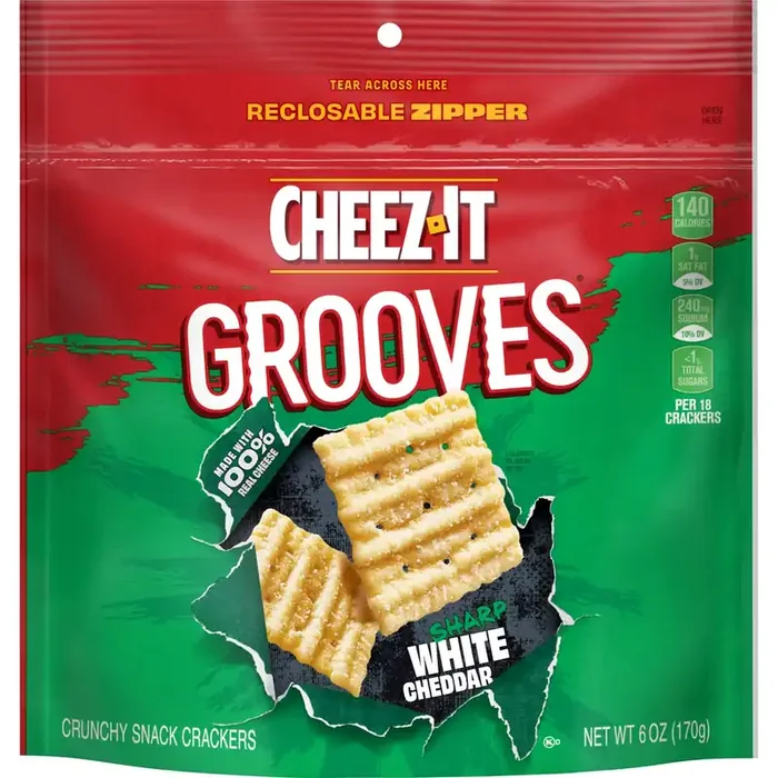 Cheez-It Grooves Cheese Crackers, Crunchy Snack Crackers, Lunch Snacks, Sharp White Cheddar, 6oz Bag, 1 Bag