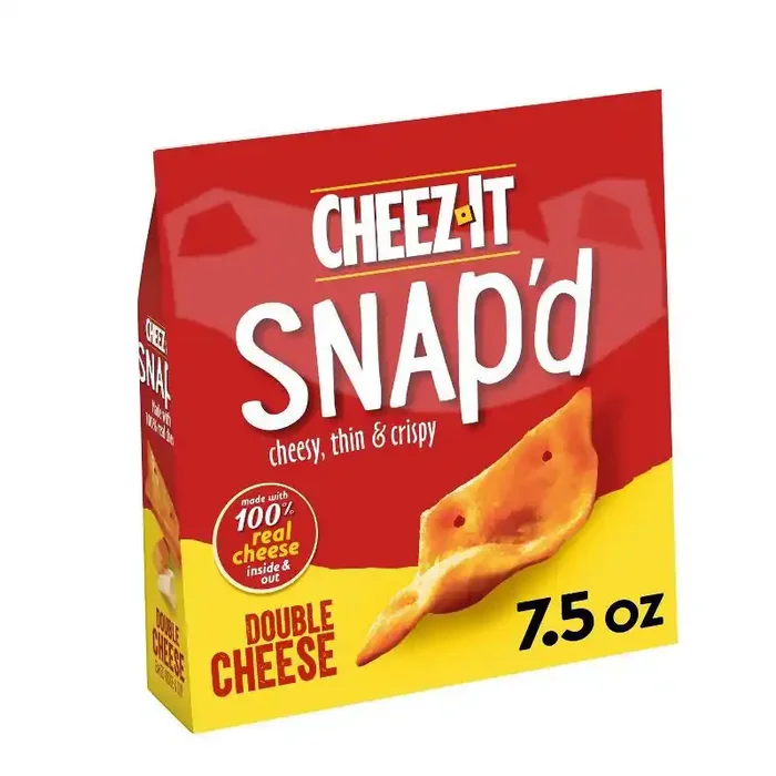 Cheez-It Snap‘d Cheese Cracker Chips, Thin Crisps, Lunch Snacks, Double Cheese, 7.5oz Bag, 1 Bag