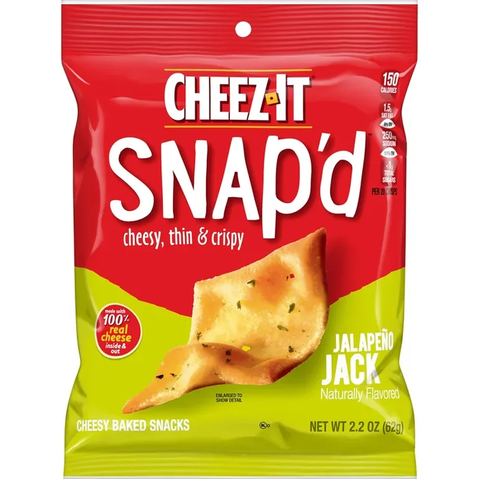 Cheez-It Snap‘d Cheese Cracker Chips, Thin Crisps, Lunch Snacks, Jalapeño Jack, 2.2oz Pouch, 1 Pouch