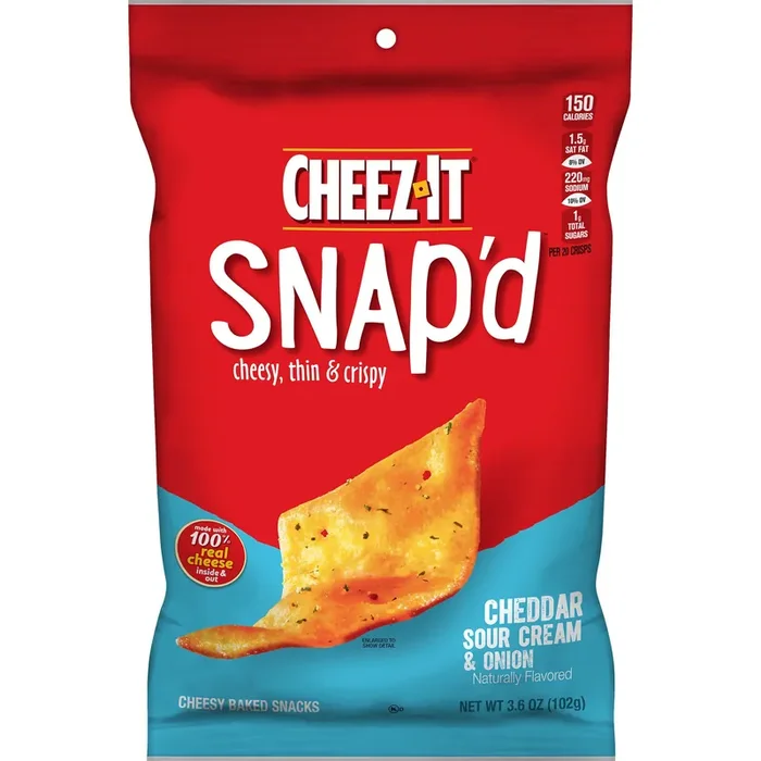 Cheez-It Snap‘d, Cheesy Baked Snacks, Cheddar Sour Cream and Onion, 3.6oz Pouch