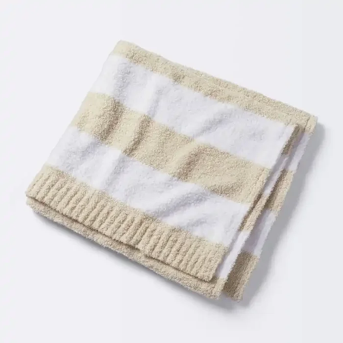 Chenille Stripe Baby Blanket – Khaki and White Stripes – Cloud Island™