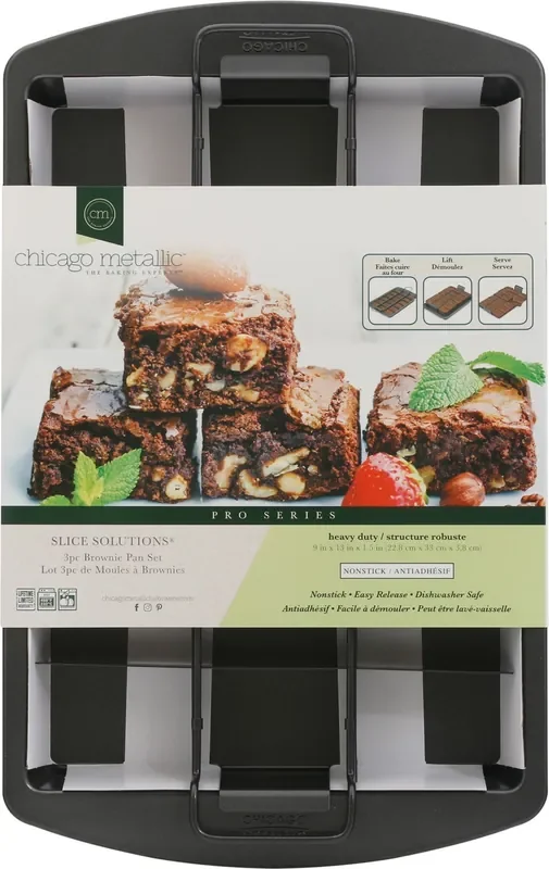 Chicago Metallic Brownie Pan Set, Slice Solutions, Heavy Duty, Nonstick, Pro Series
