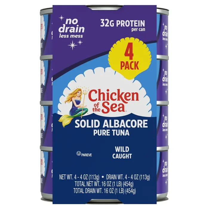 Chicken of The Sea Wild Caught Solid White Pure Tuna, No Drain Quad