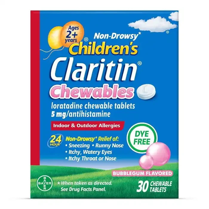 Children‘s Claritin Loratadine Allergy Relief 24 Hour Non-Drowsy Bubble Gum Chewable Tablets – 30ct