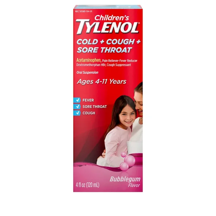 Children‘s Tylenol Cold, Cough, and Sore Throat, Bubblegum, 4 fl. oz